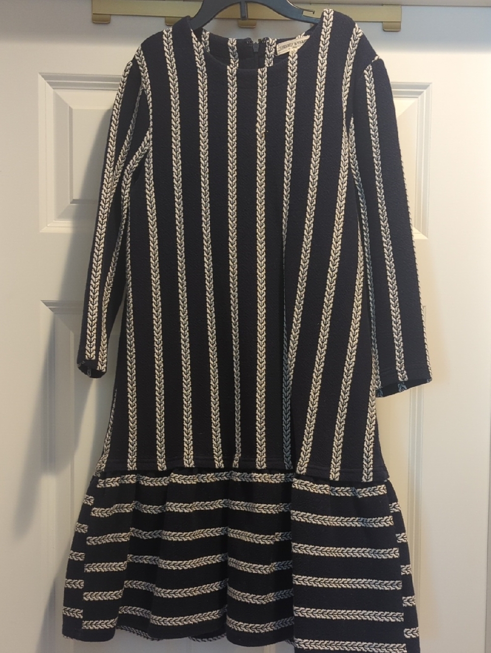 Chelsea & Violet Navy and White Striped Long Sleeve Knit Dress